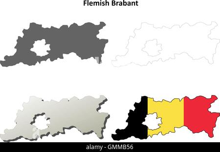 Flemish Brabant outline map set - versione belga Illustrazione Vettoriale