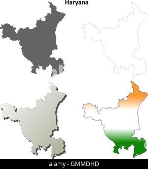 Haryana blank dettagliata mappa di contorno impostato Illustrazione Vettoriale