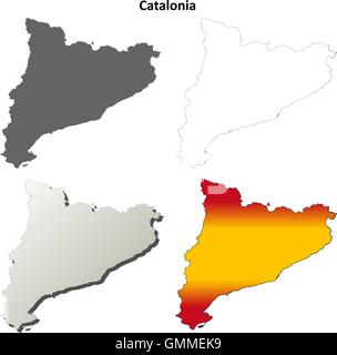 Catalonia blank dettagliata mappa di contorno impostato Illustrazione Vettoriale