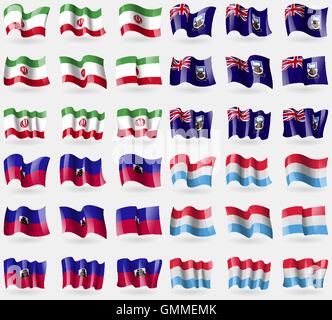 Iran, Isole Falkland, Haiti, Lussemburgo. Set di 36 bandiere dei paesi del mondo. Vettore Illustrazione Vettoriale