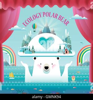 Ecologia concept design, gli elementi ambientali con orso polare Illustrazione Vettoriale