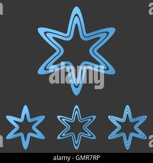 Linea blu star logo design set Illustrazione Vettoriale