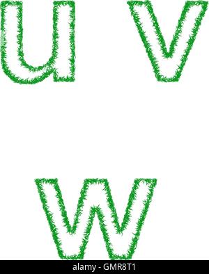 Erba verde set di font - lettere minuscole u, v, w Illustrazione Vettoriale