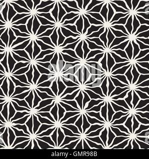 Vector Seamless in bianco e nero disegnato a mano stella triangolo linea modello a griglia Illustrazione Vettoriale