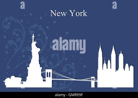 La città di New York skyline silhouette su sfondo blu Illustrazione Vettoriale