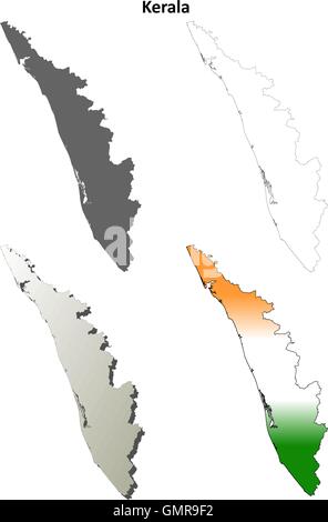 Il Kerala blank dettagliata mappa di contorno impostato Illustrazione Vettoriale