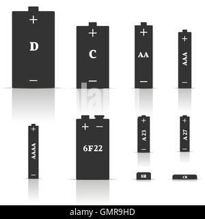 Set di batterie diverse, illustrazione vettoriale Illustrazione Vettoriale