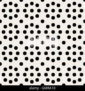 Vector Seamless in bianco e nero arrotondato geometrico cerchi retrò Polka Dots Pattern Illustrazione Vettoriale