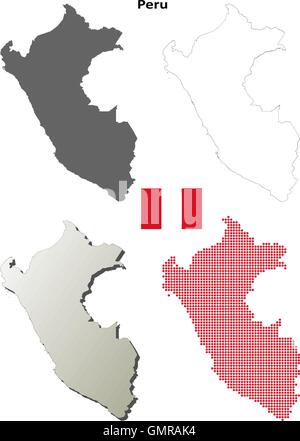 Perù mappa di contorno impostato Illustrazione Vettoriale