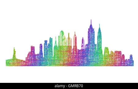 La città di New York skyline silhouette - linea multicolore arte Illustrazione Vettoriale