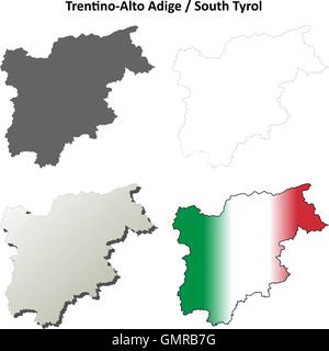 Il Trentino Alto Adige vuoto mappa di contorno impostato Illustrazione Vettoriale