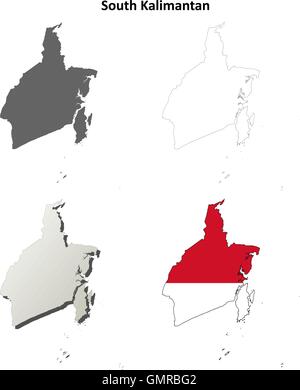 A sud di Kalimantan vuoto mappa di contorno impostato Illustrazione Vettoriale