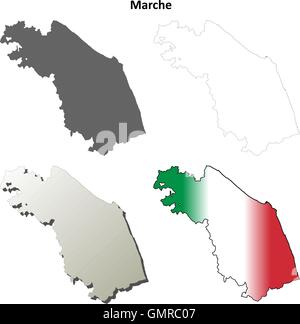 Marche blank dettagliata mappa di contorno impostato Illustrazione Vettoriale