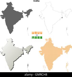 India mappa di contorno impostato Illustrazione Vettoriale