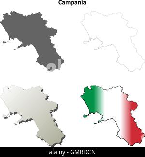 Campania blank dettagliata mappa di contorno impostato Illustrazione Vettoriale