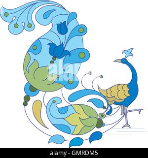 Peacock artistiche disegnate a mano Illustrazione Vettoriale