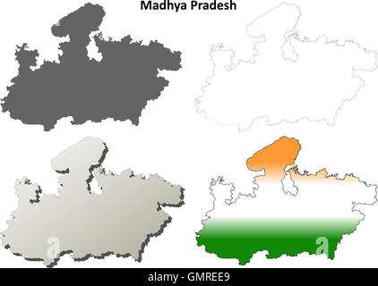 Il Madhya Pradesh vuoto mappa di contorno impostato Illustrazione Vettoriale