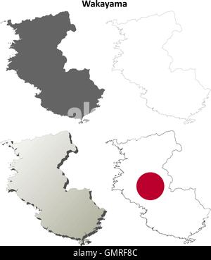 Wakayama vuoto mappa di contorno impostato Illustrazione Vettoriale