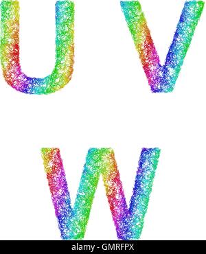 Rainbow sketch font set - lettere U, V, W Illustrazione Vettoriale