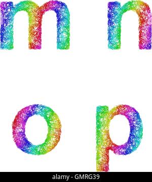 Rainbow sketch font set - lettere minuscole m, n, o, p Illustrazione Vettoriale