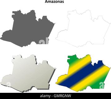 Amazonas vuoto mappa di contorno impostato Illustrazione Vettoriale