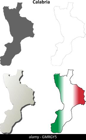 Calabria blank dettagliata mappa di contorno impostato Illustrazione Vettoriale