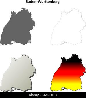 Baden-Wurttenberg mappa di contorno impostato Illustrazione Vettoriale