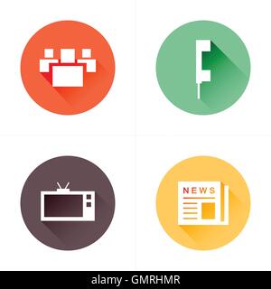 Persone, notizie, tv, icone telefono design piatto impostato Illustrazione Vettoriale