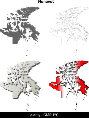 Nunavut vuoto mappa di contorno impostato Illustrazione Vettoriale