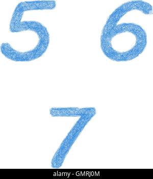 Schizzo set di font - numeri 5, 6, 7 Illustrazione Vettoriale