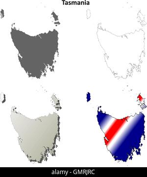 La Tasmania blank dettagliata mappa di contorno impostato Illustrazione Vettoriale