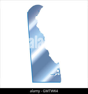 3D Delaware (USA) Iridium contorno blu mappa con ombreggiatura blu su sfondo bianco Foto Stock