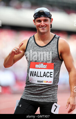 Jarryd WALLACE vincitore degli Uomini 100m T43/44, 2016 IPC anniversario giochi, Queen Elizabeth Olympic Park, Stratford, Londra, Regno Unito. Foto Stock