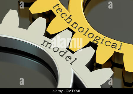 Modello tecnologico concetto sulle ruote dentate metalliche, rendering 3D Foto Stock