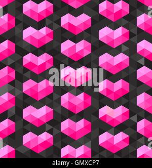 Vettore geometrica perfetta Cuori rosa forme sul triangolo scuro dello sfondo dei poligoni Illustrazione Vettoriale