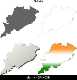 Vuoto Odisha dettagliata mappa di contorno impostato Illustrazione Vettoriale