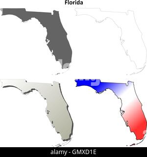 Florida mappa di contorno impostato Illustrazione Vettoriale