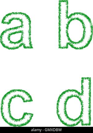 Erba verde set di font - lettere minuscole a,b,c,d Illustrazione Vettoriale