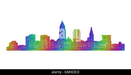 Cleveland skyline silhouette - linea multicolore arte Illustrazione Vettoriale