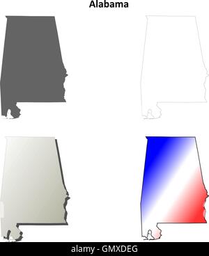 In Alabama mappa di contorno impostato Illustrazione Vettoriale