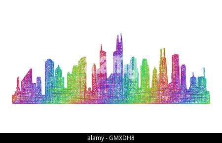Sullo skyline di Chicago silhouette - linea multicolore arte Illustrazione Vettoriale