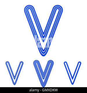 Linea blu v logo design set Illustrazione Vettoriale