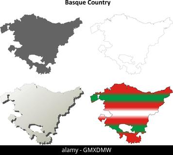 Paese basco blank dettagliata mappa di contorno impostato - versione basca Illustrazione Vettoriale