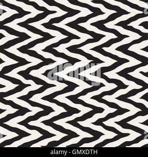 Vector Seamless in bianco e nero arrotondato mano ruvida dipinto di linee a zig-zag Pattern Illustrazione Vettoriale