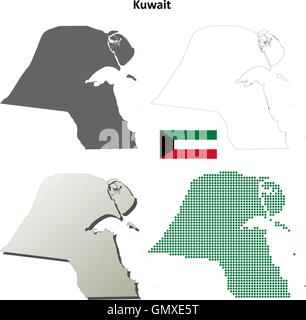 Kuwait mappa di contorno impostato Illustrazione Vettoriale