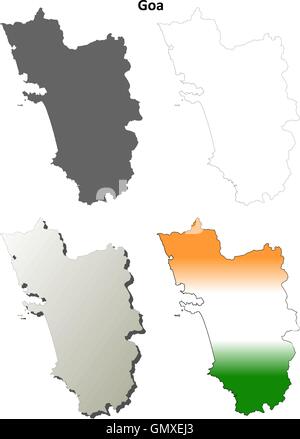 Goa blank dettagliata mappa di contorno impostato Illustrazione Vettoriale