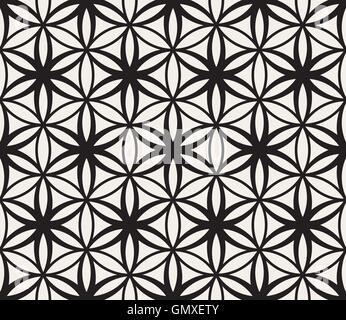 Vector Seamless Nero e Bianco fiore della vita Geometria Sacra modello di cerchio Illustrazione Vettoriale