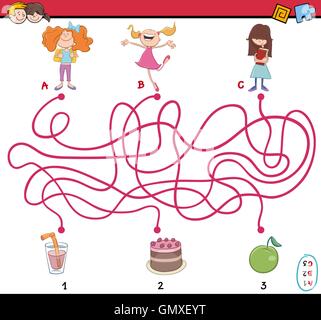 Cartoon illustrazione dei percorsi didattici o labirinto Puzzle attività con i bambini e gli oggetti alimentari Illustrazione Vettoriale