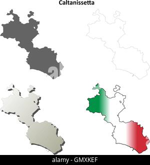 Caltanissetta blank dettagliata mappa di contorno impostato Illustrazione Vettoriale