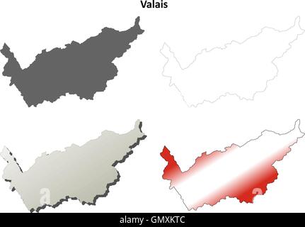 Vallese blank dettagliata mappa di contorno impostato Illustrazione Vettoriale